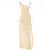 Commute Single-Sling Backless Split Solid Color Long Dress NSFD115821