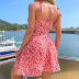 Chiffon Print Backless Sling Lace-Up Dress NSGHW115906