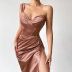 Single-Sling Skinny Wrap Chest Split Solid Color Satin Dress NSPPF115932