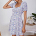 Short Sleeve Square Neck Backless Floral Dress NSGHW115971
