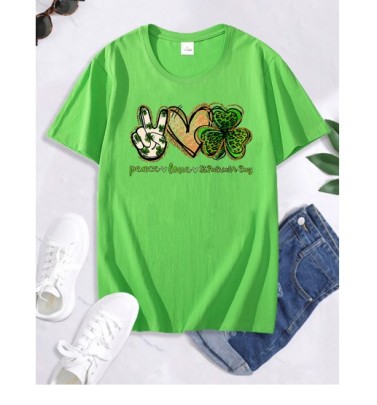 St. Patrick'S Day Green Heart Shamrock Print Short Sleeve T-Shirt NSSYD115934