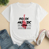 Camiseta suelta con estampado de guitarra y letras para mujer NSYAY116397