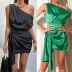 Solid Color Oblique Shoulder Lace-Up Dress NSOYL116102