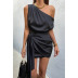 Solid Color Oblique Shoulder Lace-Up Dress NSOYL116102