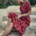 V Neck Short Sleeve Floral Dress NSYID116299