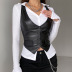 V-Neck Slim Solid Color Leather Vest NSSSN116156