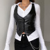 V-Neck Slim Solid Color Leather Vest NSSSN116156