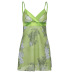 V-Neck See-Through Suspender Slim Lace-Up Floral Dress NSSSN116164