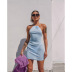 Hanging Neck Backless Slim Solid Color See-Through Dress NSOYL116239