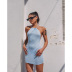 Hanging Neck Backless Slim Solid Color See-Through Dress NSOYL116239