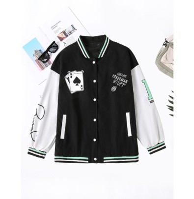 Playing Cards Letter Print Letter Jacket NSSYD116216