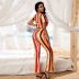 Short Sleeve Round Neck Slim Striped Print Top And Pant Suit NSYID116359