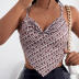 Print Suspender Backless Lace-Up Short Vest NSYID116381