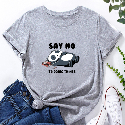 Sleeping Panda Print Loose Short Sleeve T-Shirt NSYAY116372