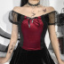 Gothic Style Stitching One-Shoulder Color Matching Lace Gauze Top NSGYB116269