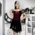 Gothic Style Stitching One-Shoulder Color Matching Lace Gauze Top NSGYB116269