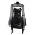 Gothic Style Suspender Pu Leather Dress And Trumpet Long Sleeve Mesh Outerwear Set NSGYB116270