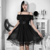 Gothic style sling short sleeve solid color Lace Mesh Dress NSGYB116274