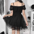 Gothic style sling short sleeve solid color Lace Mesh Dress NSGYB116274