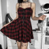 Gothic Style Plaid Contrast Color Backless Zipper Stitching Dress NSGYB116275
