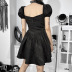 Solid Color Puff Sleeves Hollow See-Through Mesh Stitching Dress NSGYB116346