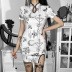 Gothic Style Print High Waist Hollow Slit Dress NSGYB116350