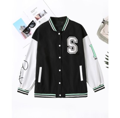 S Letter Printed Stitching Long Sleeves Letter Jacket NSSYD116320