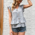 Buttons Solid Color Ruffled V-Neck Short-Sleeved Top NSDMB116412