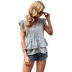 Buttons Solid Color Ruffled V-Neck Short-Sleeved Top NSDMB116412