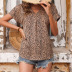 short-sleeved v-neck loose leopard print t-shirt NSDMB116421