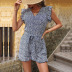 Print Lace Up V Neck Ruffle Sleeve High Waist Jumpsuit NSDMB116423