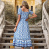 High Waist short sleeve lace-up floral Dress NSDMB116426