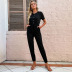 buttons solid color short-sleeve high-waisted slim jumpsuit NSDMB116430