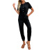 buttons solid color short-sleeve high-waisted slim jumpsuit NSDMB116430