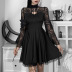 Gothic Style Stitching High-Neck Hollow Bell-Sleeved Lace Mesh Dress NSGYB116438
