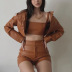 Sling Tight Solid Color Pu Leather Vest And Shorts 2 Piece Suit NSHT116458