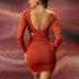 Square Neck Hollowed Backless Long Sleeve Tight Solid Color Dress NSHT116460