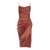 Vestido de satén de color sólido con tirantes irregulares sin espalda NSHT116463