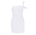 One-Shoulder Backless Fishbone Long Sleeved Solid Color Mesh Dress NSHT116464