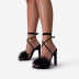 Furry Decor Cross Straps Stiletto Sandals NSZLX116467
