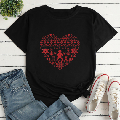 Heart Print Loose T-Shirt NSYAY117238