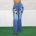 Micro-Elastic Embroidery Painting Bootcut Jeans NSWL116470