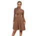 Round Neck Long Sleeves Mid-Waist Large Swing Solid Color Dress NSBJL116517