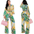 Printing Stitching Long Sleeve Top And Trousers 2 Piece Set NSMRF116536