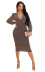 V-Neck Long Sleeve Slim Dress NSMRF116537