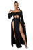 Solid Color Off-Shoulder Hollow Long Sleeve Slit Dress NSMRF116540