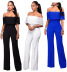 Solid Color One-Word Neck Stitching Loose Side Zipper Jumpsuit NSMRF116548