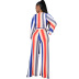 Stripe Print V-Neck Long Sleeved Jumpsuit NSMRF116557