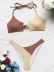 Conjunto de 2 piezas de bikini a juego de color sin espalda con cuello colgante NSCSM116599