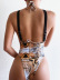 Sling Hanging Neck Backless Chain Leopard Print One-Piece Swimsuit NSCSM116616